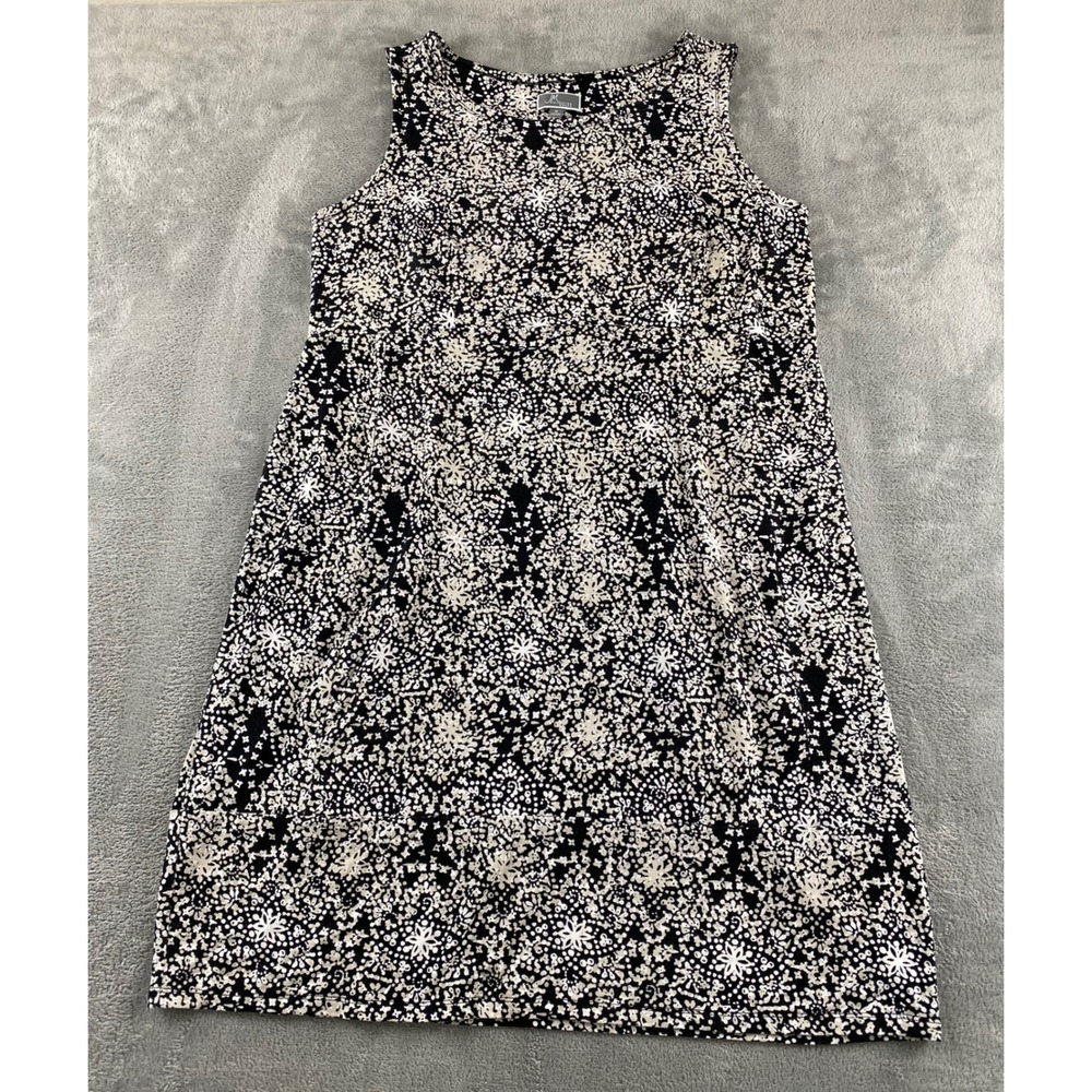 JM Collection Woman Black White Floral Snowflake Sleeveless Shift Dress 1X Plus‎